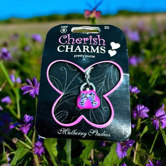 Cherish Charms Pretty Purse Pink Purple Silvertone Silver Charm Bracelet NEW NWT - Picture 1 of 3